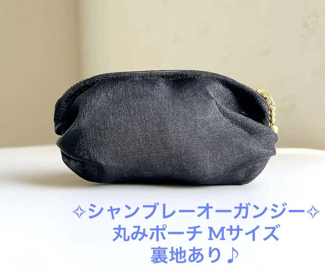 オーガンジーポーチ 光沢あるシャンブレーオーガンジー丸みポーチM 裏地あり♪