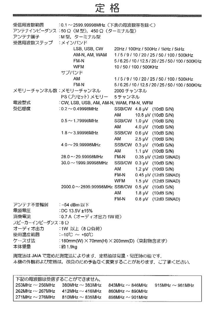 ヤエス（スタンダード）VR5000　広帯域受信機
