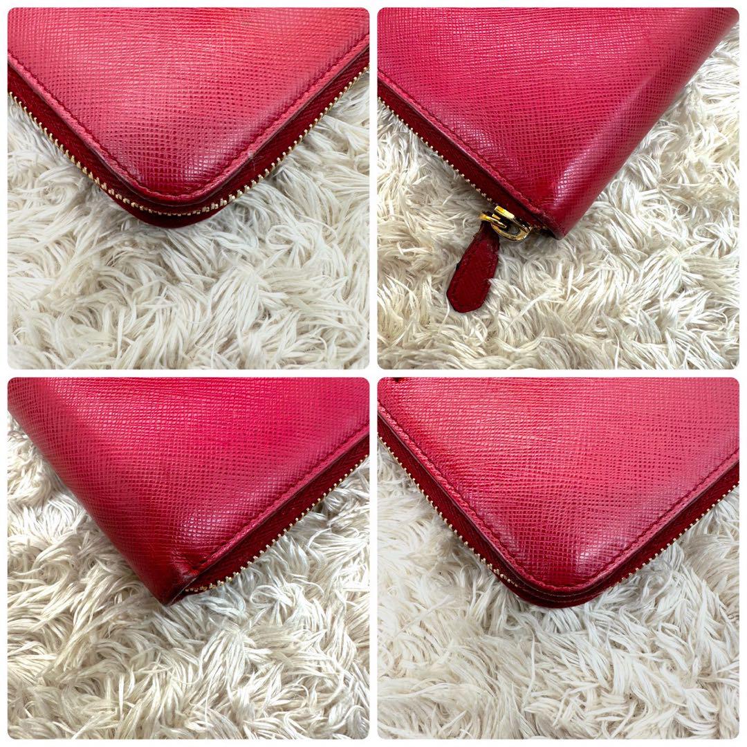 【美品】プラダ 長財布 ラウンドファスナー レッド サフィアーノ ユニセックス