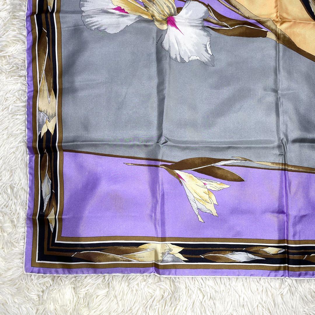 REONARD レオナール ネイビー 花柄シルクスカーフ 大判スカーフ