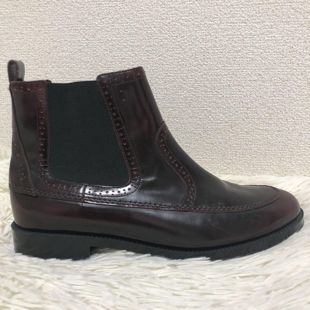 【美品✨】TOD'S レザー サイドゴアブーツ ウィングチップ ボルドー 40