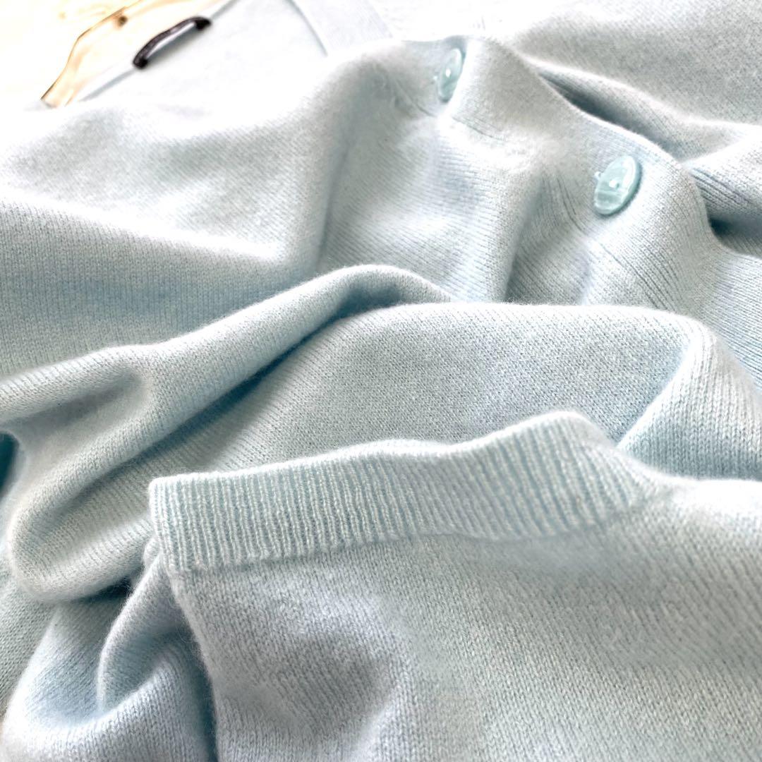 高島屋 カシミヤ 100% カーディガン ミントブルー S M サイズ パール