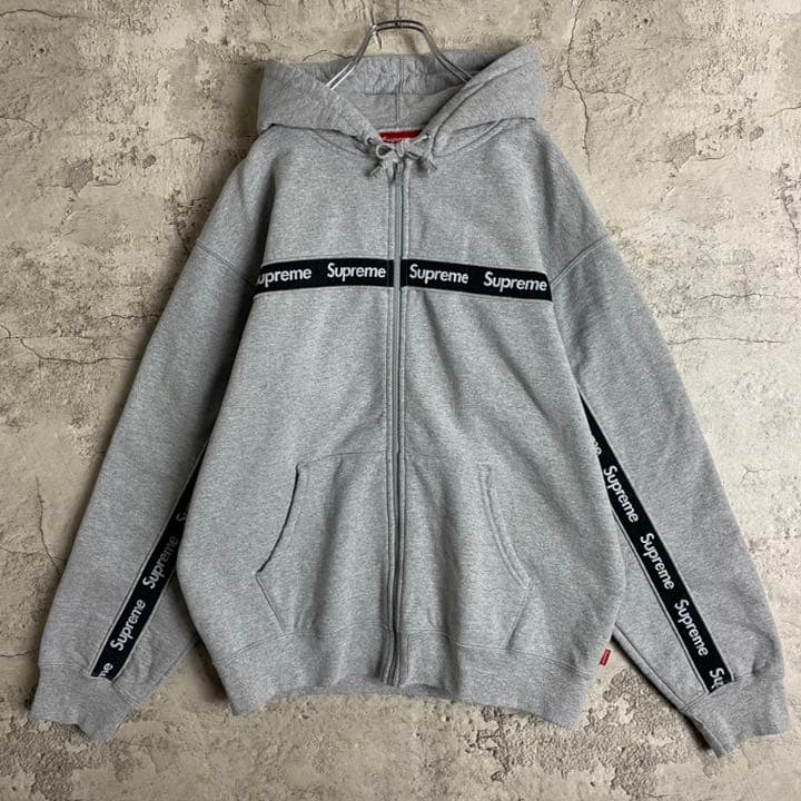希少デザイン】シュプリーム☆ラインロゴ肉厚ジップパーカー 人気