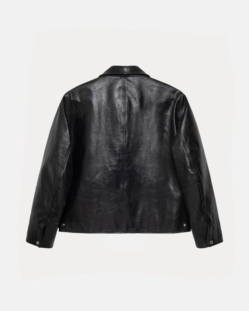 新品】STUSSY GARAGE JACKET LEATHER BLACK M ジャケット・アウター