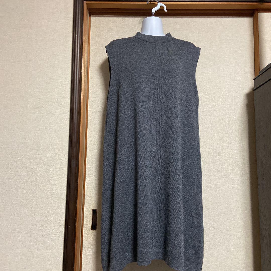 ミズイロインド　グレー　ニットノースリーブロングワンピース