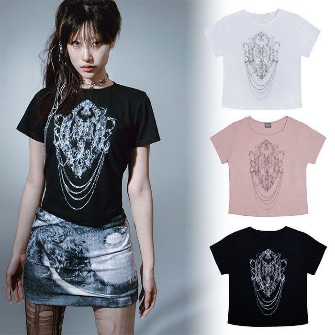 hug your skin チェーンクロップトップ半袖Tシャツ