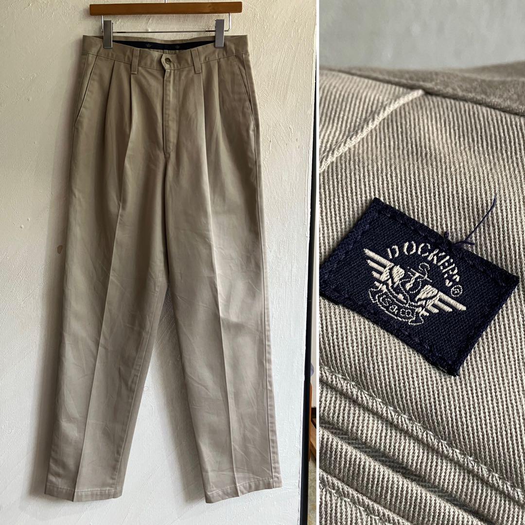 90S USA製 DOCKERS ツータックチノ チノパン ドッカーズ 90s DOCKERSドッカーズ コットンツイル チノパン カーキ w30 L30