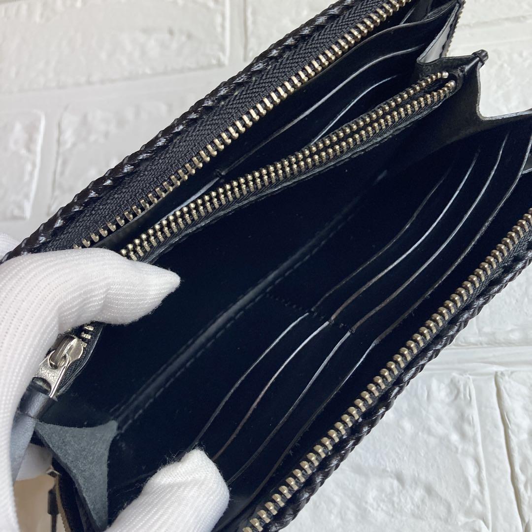 本物！美品！ クロコダイル　カイマン　ラウンドファスナー　長財布　黒系