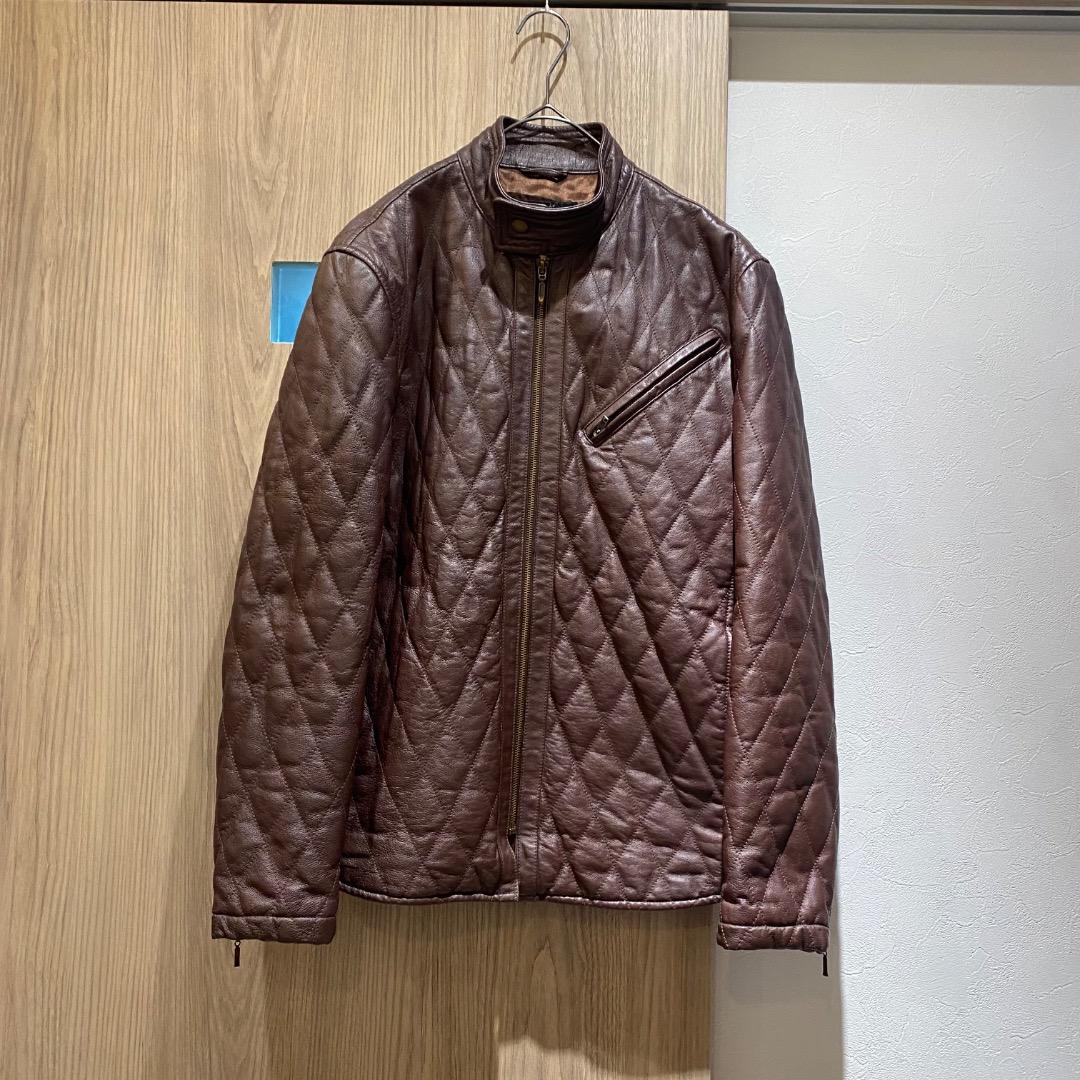 Suggestion M 豚革 シングルライダース キルティングレザージャケット Suggestion M 豚革 シングルライダース キルティングレザージャケット