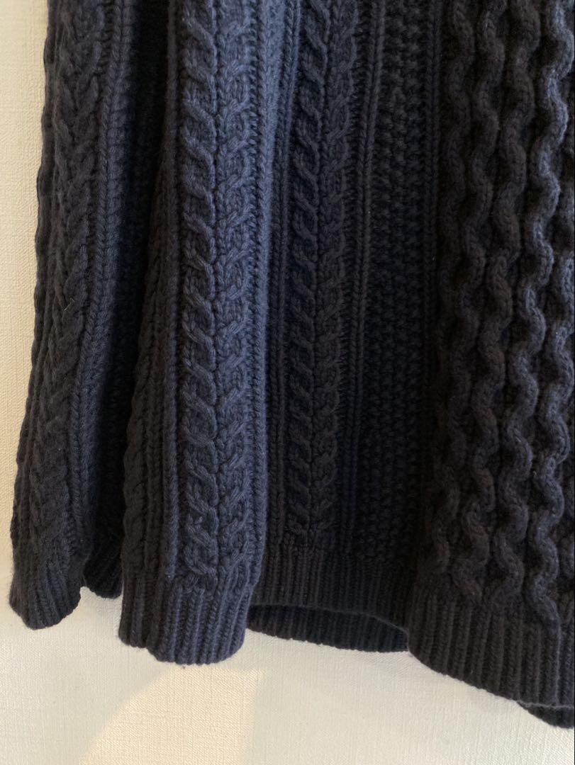 世界的に有名な 極美品】Theory 濃紺カシミヤ Aライン長袖セーター アランニット トップス