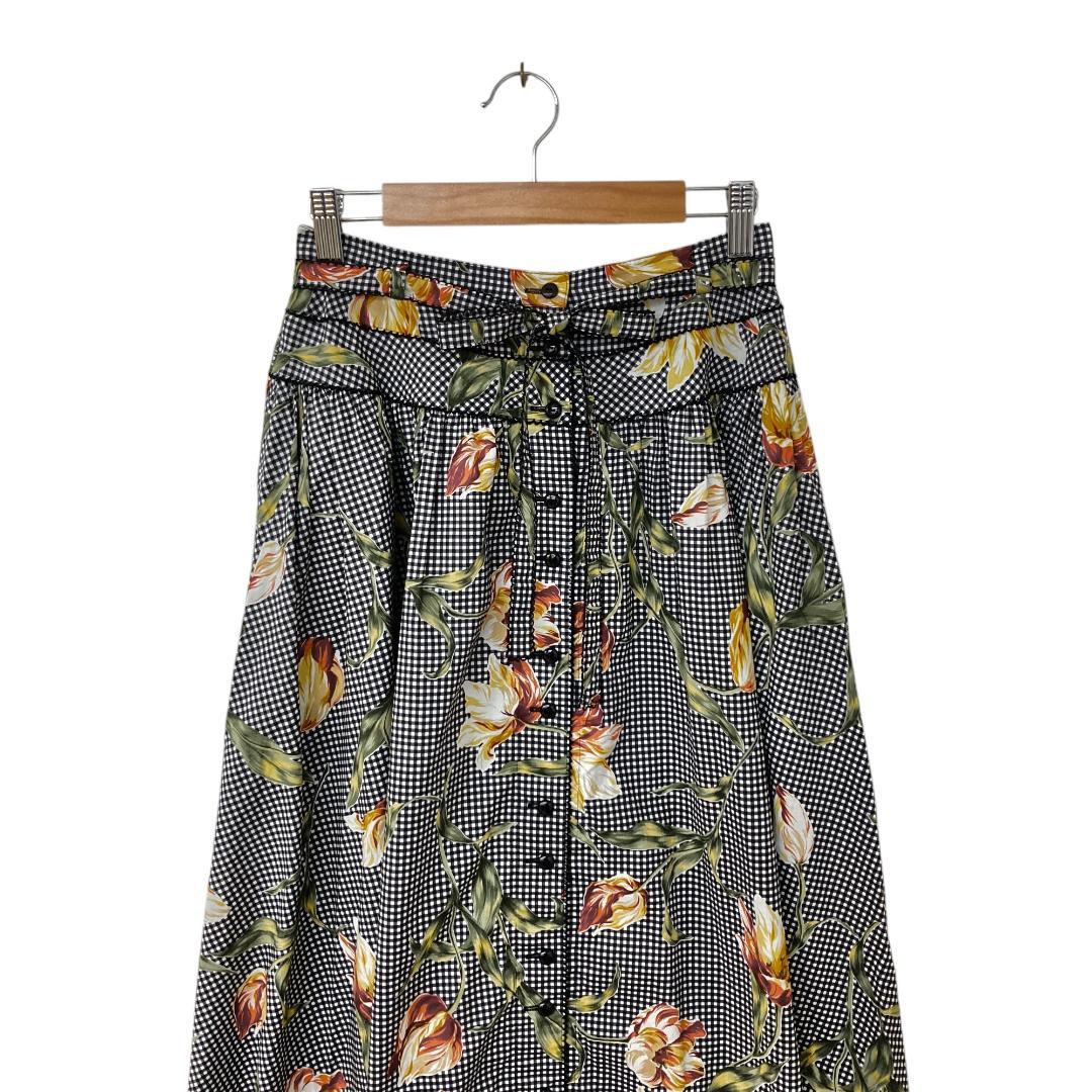 ★美品 INGEBORG インゲボルグ 市松模様×総柄 ロングフレアスカート S ★美品 INGEBORG インゲボルグ 市松模様×総柄 ロングフレアスカート S