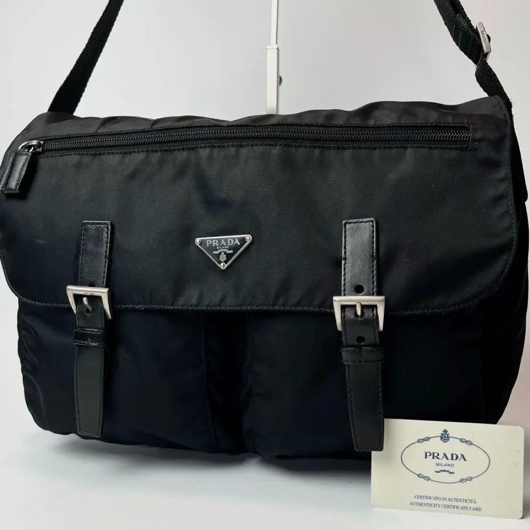 【PRADA】メッセンジャーバッグ ウール【三角ロゴプレート】 極美品✨プラダ メッセンジャーバッグ 三角ロゴプレート