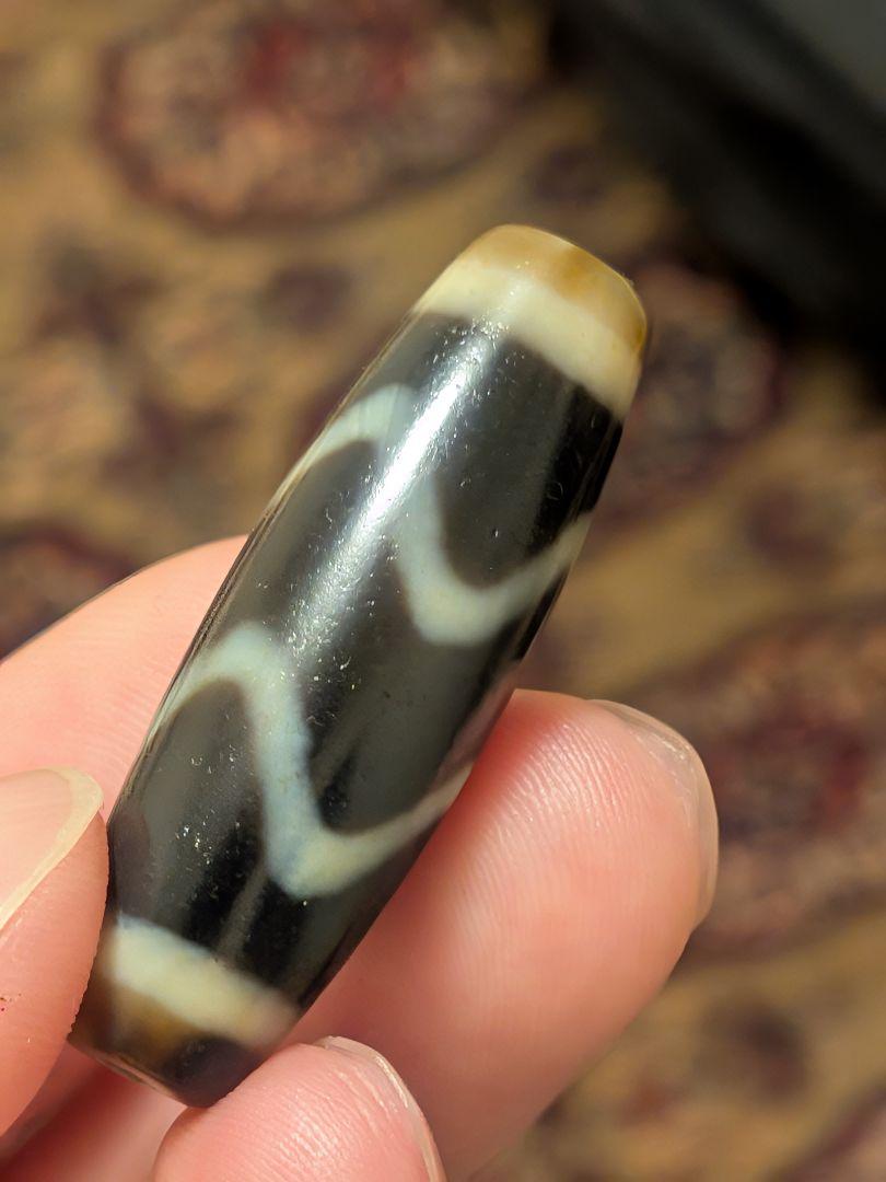 収蔵級 水紋天珠 現地買付け 39 x 13 mm [sz002]