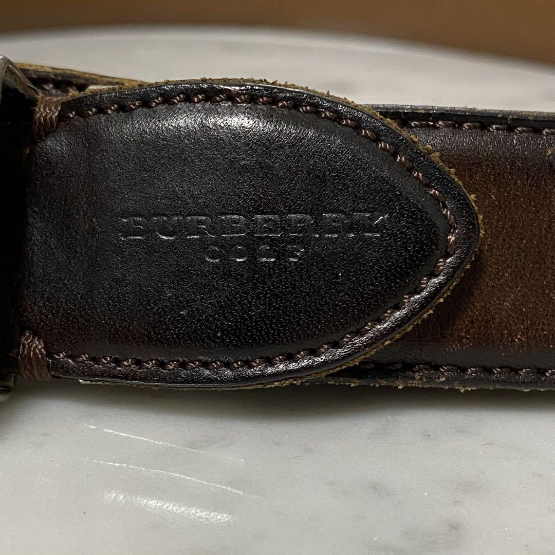 渋い BURBERRY バーバリー ベルト 本革 レザー ブラウンノバ 銀