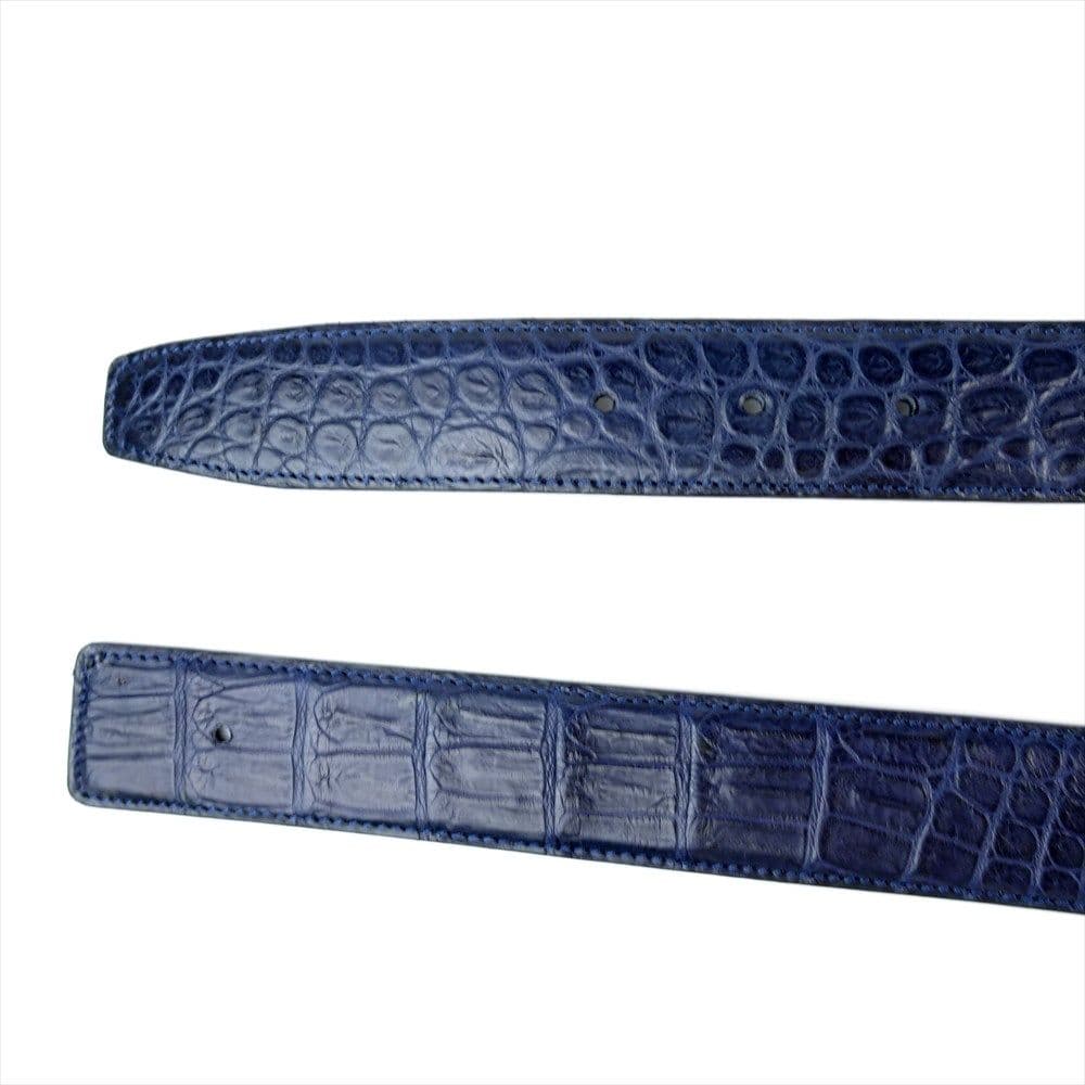 新品 レザーベルト クロコダイル マット Hベルト ネイビー 3cm 85cm