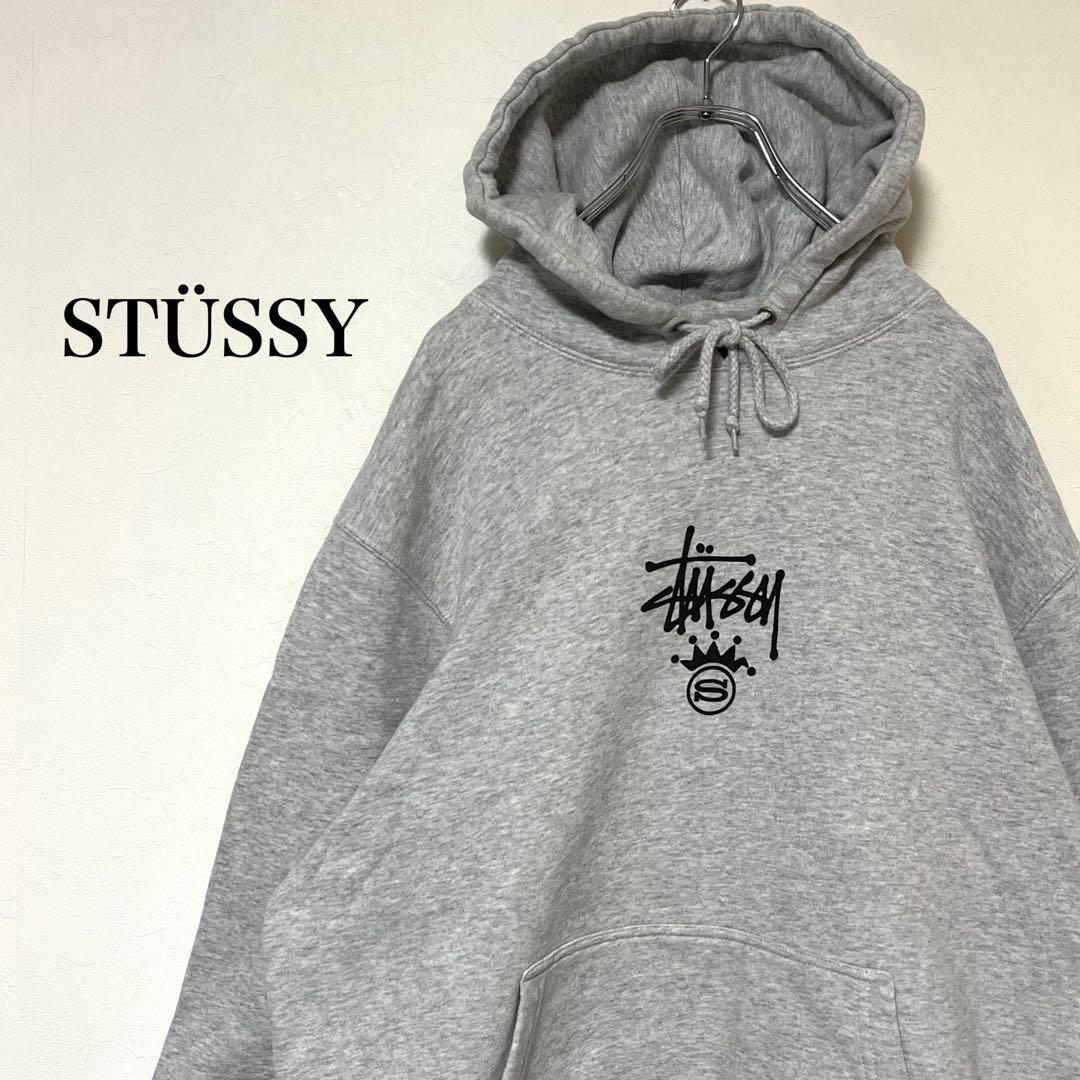 STÜSSY ステューシー パーカー Lサイズ センターロゴ クラウン 新品未使用です STUSSY 刺繍ロゴ L. 古着 ライオン ブラック スウェットプルパーカー パーカー