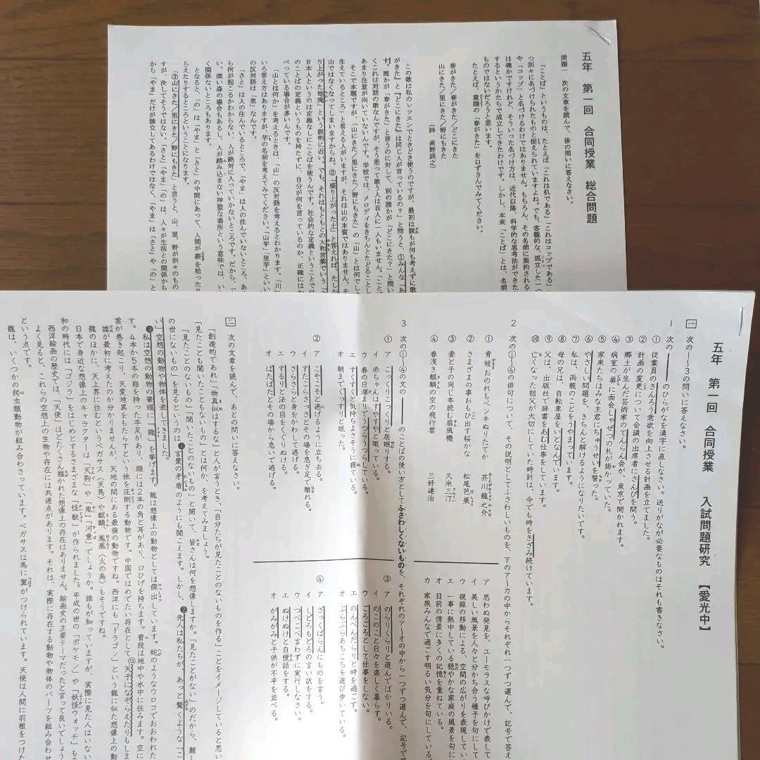 日能研 5年生 灘特進クラス 合同授業の問題プリント 2019年
