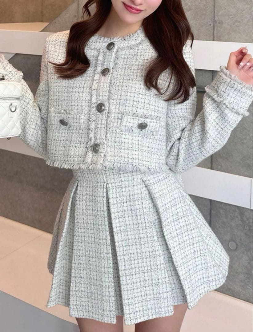 ダーリッチ コンパクトフリンジツイードジャケット スカート セットアップM Darich