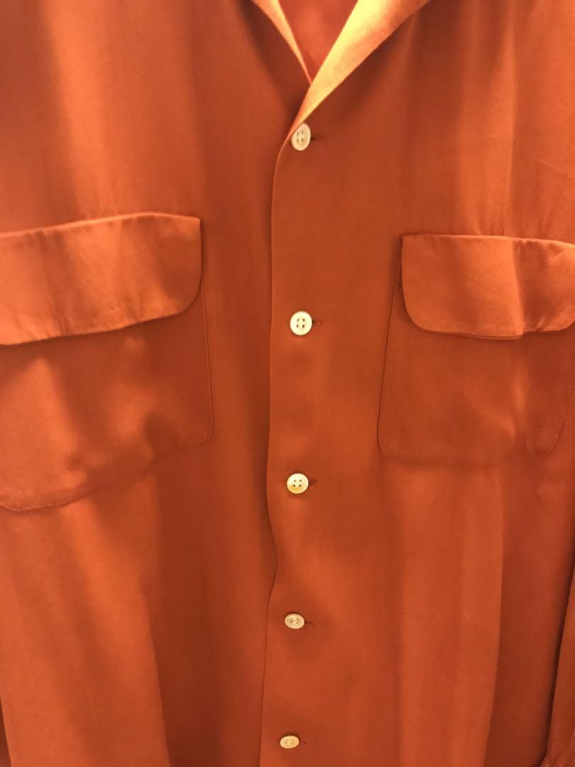 古着 50s DONEGAL 無地 ソリッド 開襟 レーヨン ギャバジン レンガ