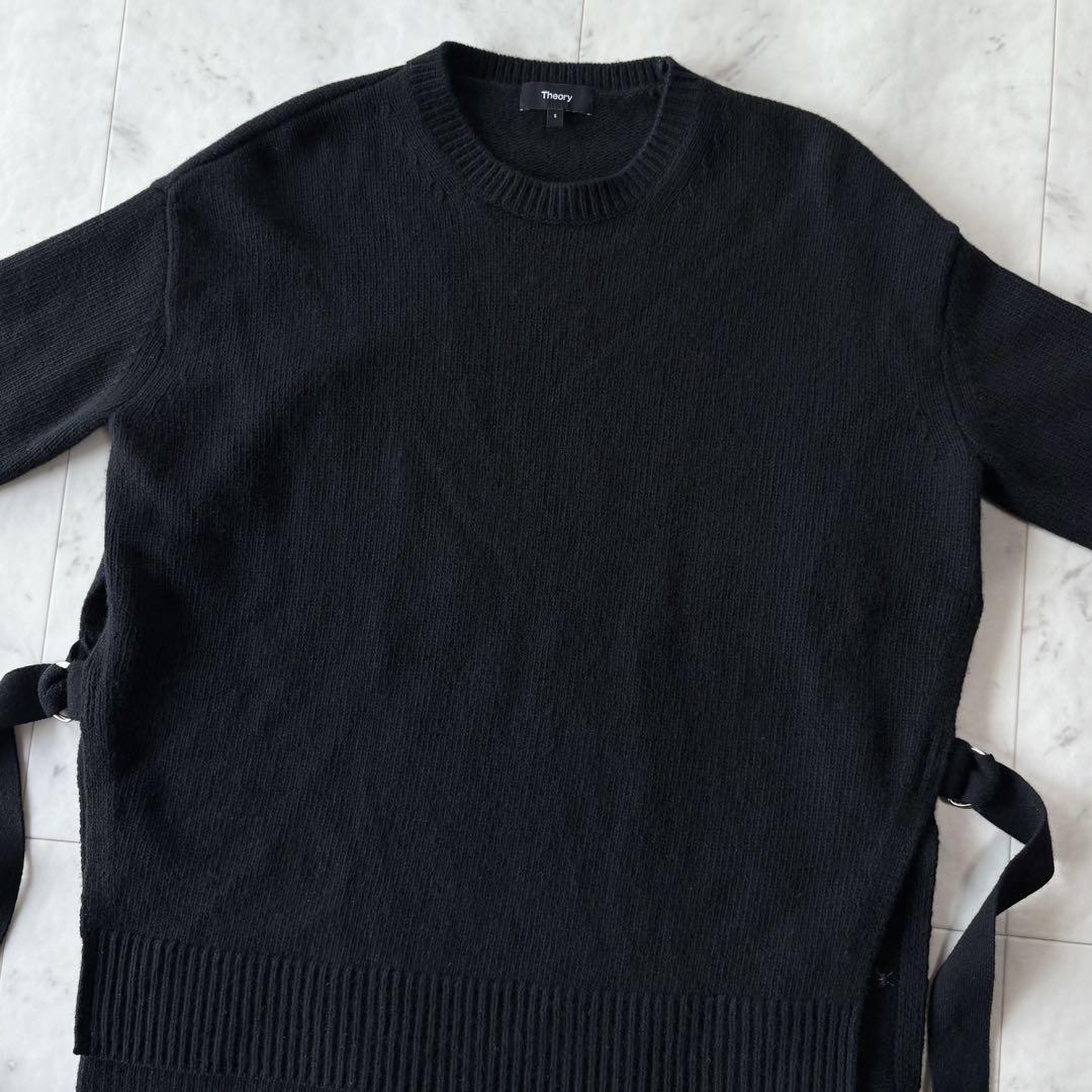 【美品】セオリー カシミヤ混 クルーネック ベルトデザイン　サイドスリットニット
