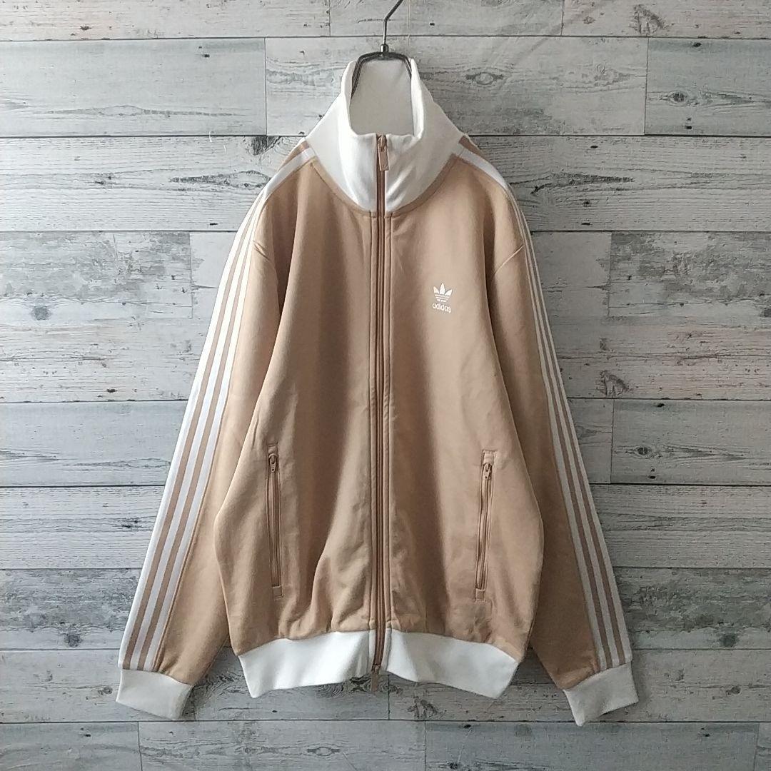新品タグ付☆アディダス 刺繍ロゴ トラックジャケット ベージュ×ホワイト M