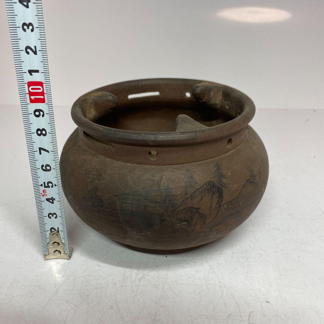 得価国産 古い楽焼 12cm 0825 N173 eoSUO-m88306346089 山水人物画火入 即納超激安