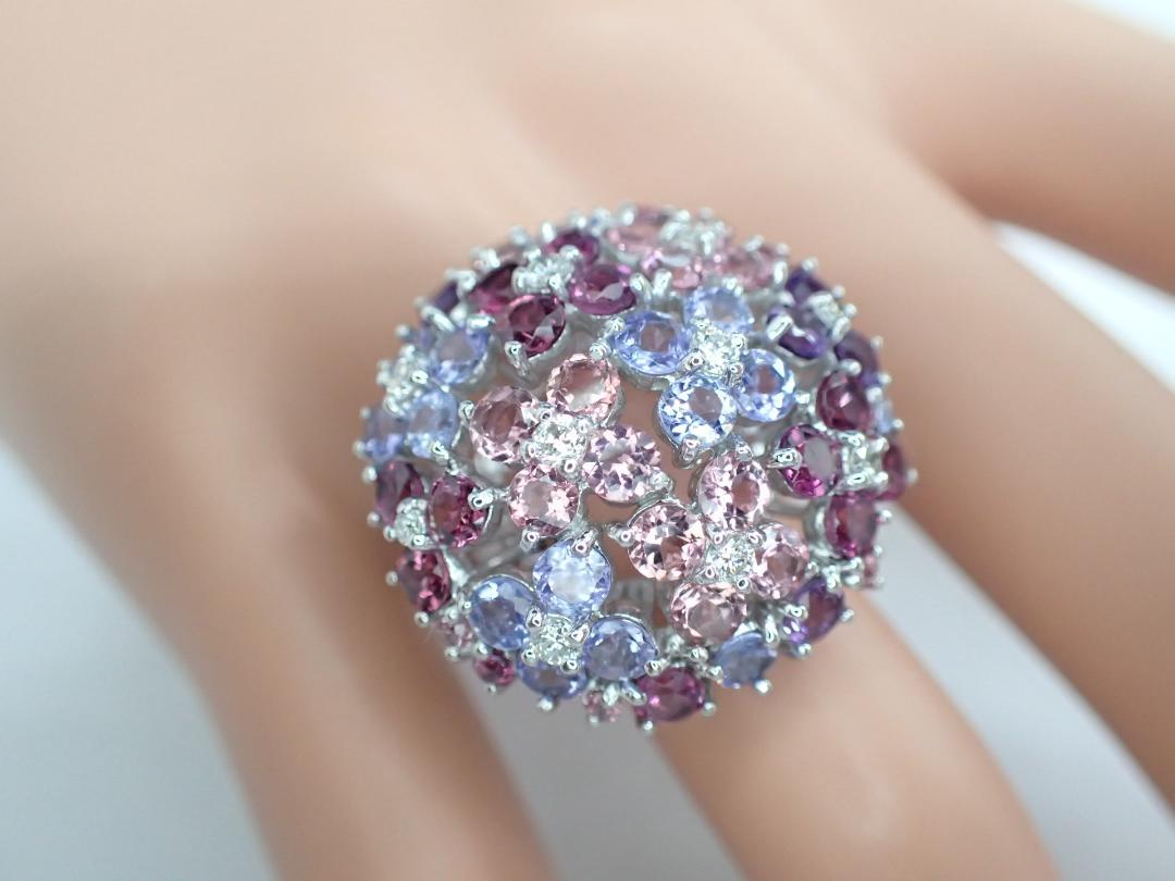 9/美品 ポンテヴェキオ K18WG カラーストーン計5.20ct リング 指輪