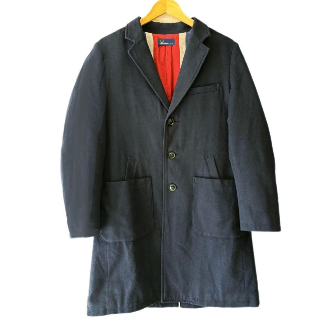 FRED PERRY ユニオンジャック チェスターコート ウールブレンド 紺色 FRED PERRY ユニオンジャック チェスターコート ウールブレンド 紺色