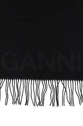 ★新春福袋2025★ ウール ロゴ入り ガニー Ganni マフラー ブラック フリンジ 小物