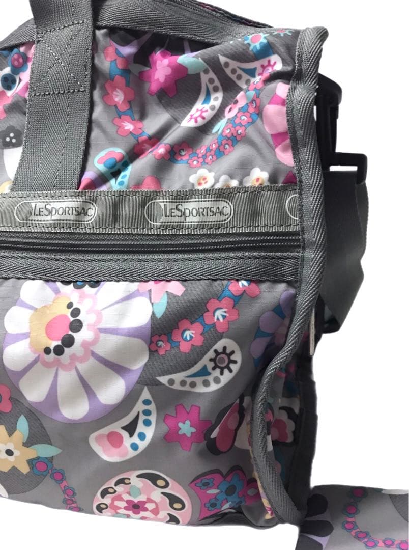 未使用レスポートサック花柄ボストンクロスショルダーバッグ鞄ミニポーチグレーピンク