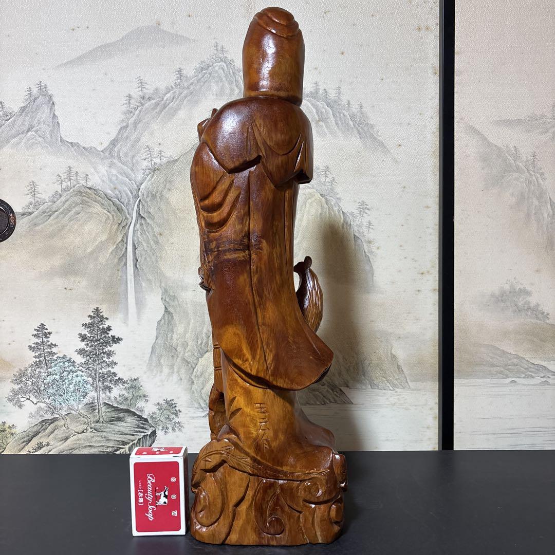 大型 鳳凰　観音菩薩 木彫　仏像 彫刻　開運　風水　置物　縁起物　インテリア