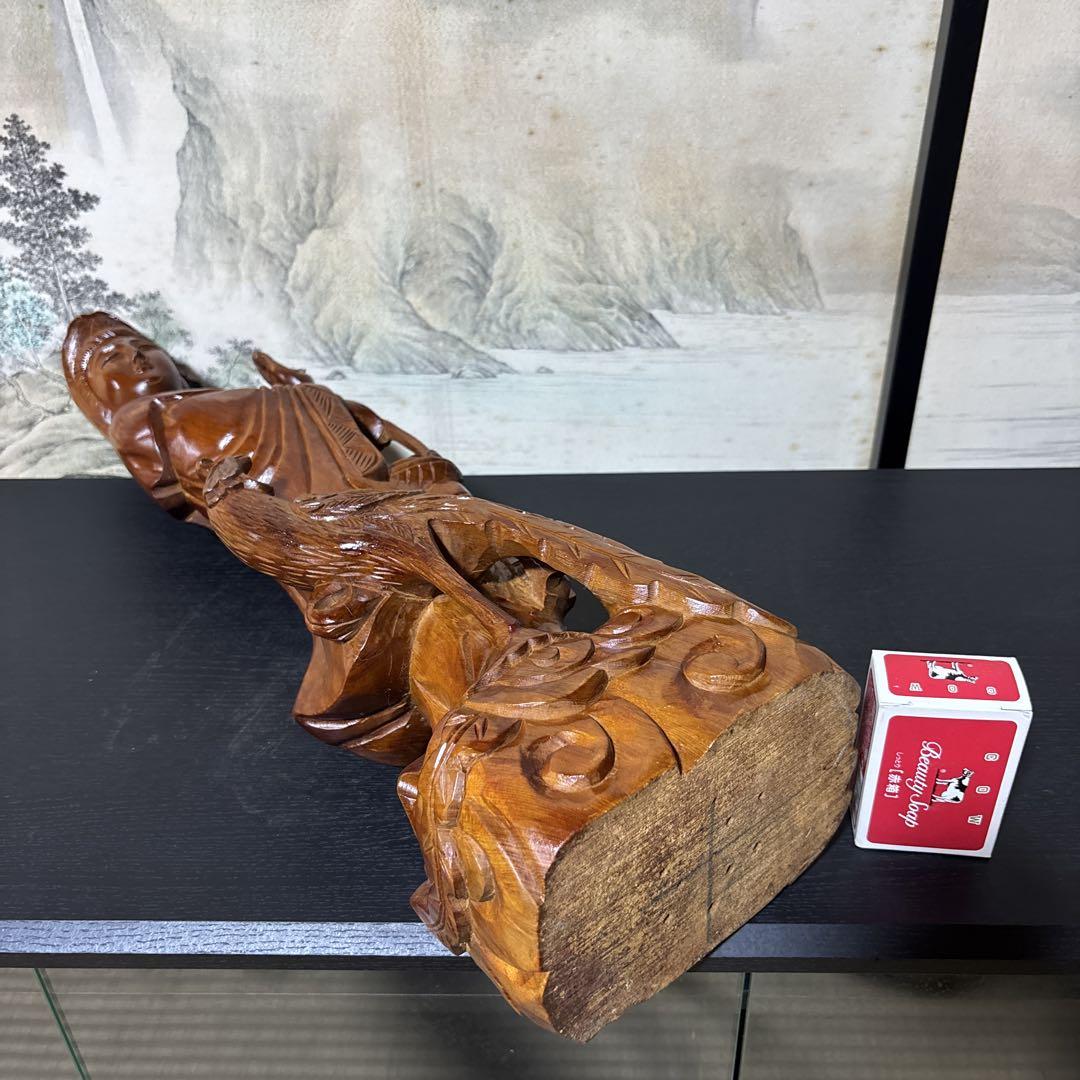 大型 鳳凰　観音菩薩 木彫　仏像 彫刻　開運　風水　置物　縁起物　インテリア