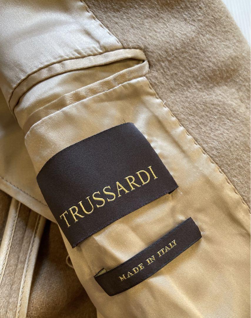 【イタリア製】TRUSSARDI キャメル100 ステンカラーコート 44