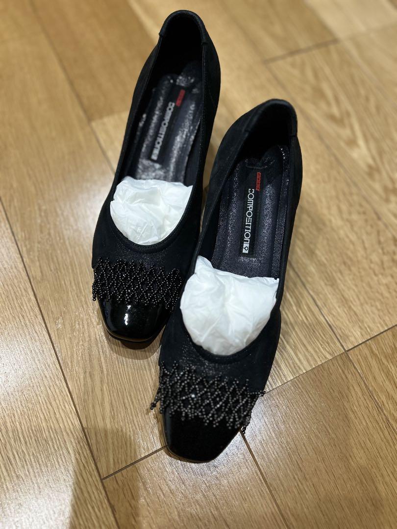 新品未使用ビーズ装飾 ブラック フラットシューズ値下げ
