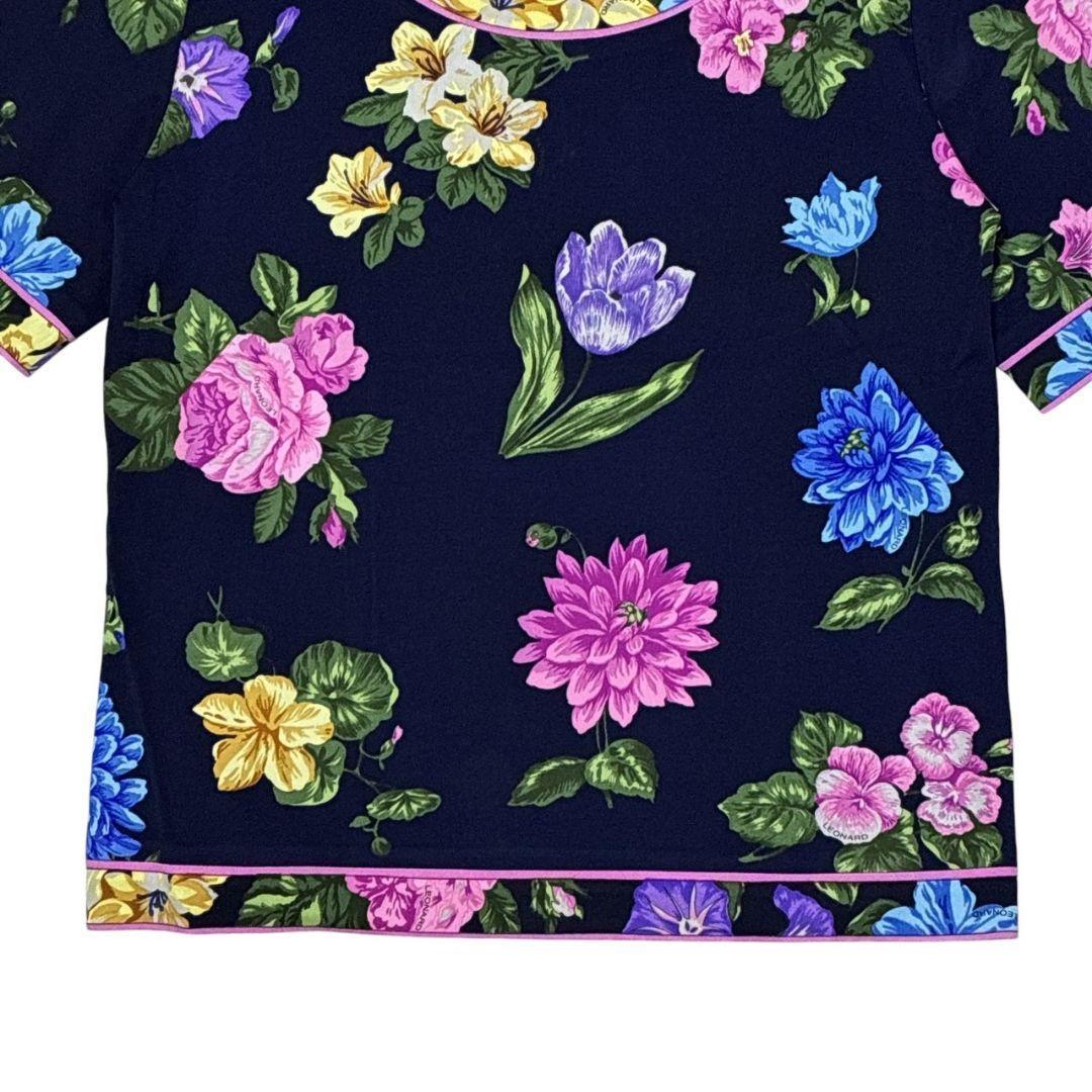 美品 LEONARD レオパード柄 花柄 カットソー Tシャツ カンカン素材 美品 LEONARD レオパード柄 花柄 カットソー Tシャツ カンカン