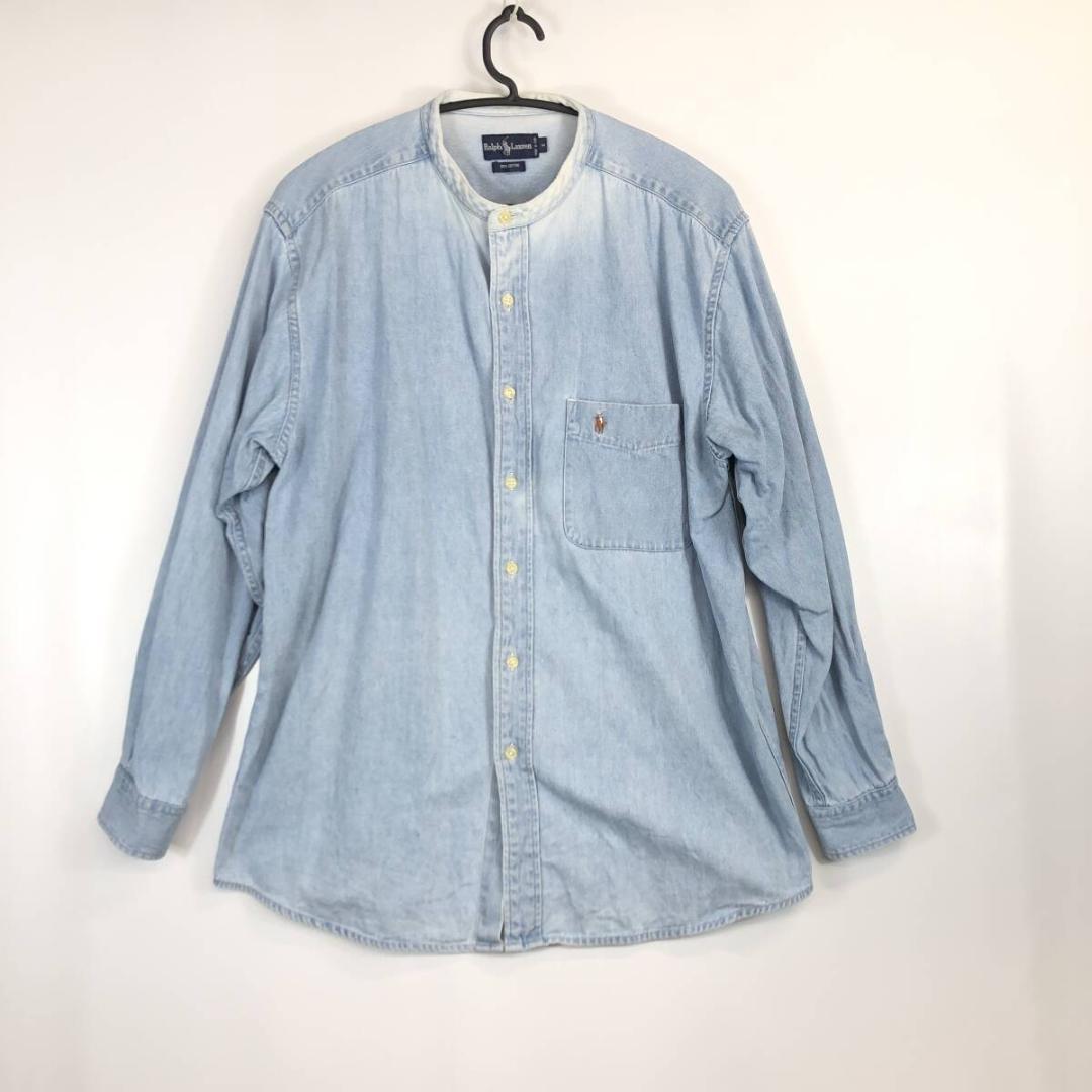 90s ラルフローレン バンドカラー　デニムシャツ Mサイズ③