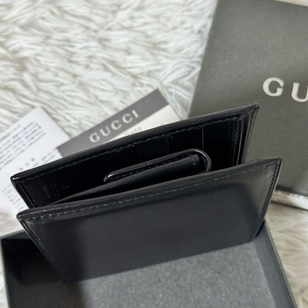 新品未使用✨GUCCI グッチ　二つ折り財布　メタルロゴ　ブラック　レザー