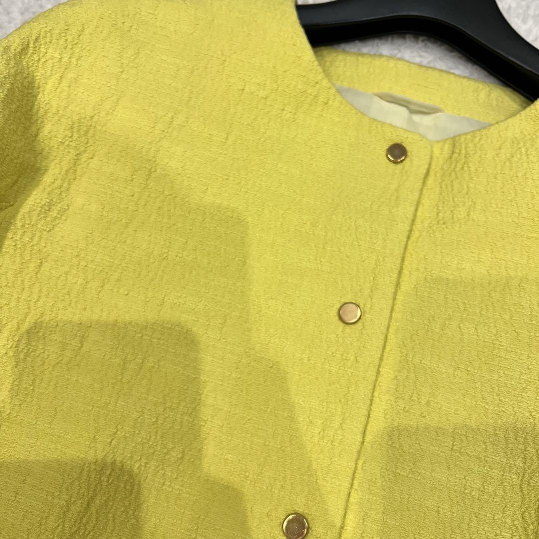 ツイード ノーカラー ジャケット アウター カジュアル イエロー イエローツイードノーカラージャケット/S.M.L/2023SS | trendgossip