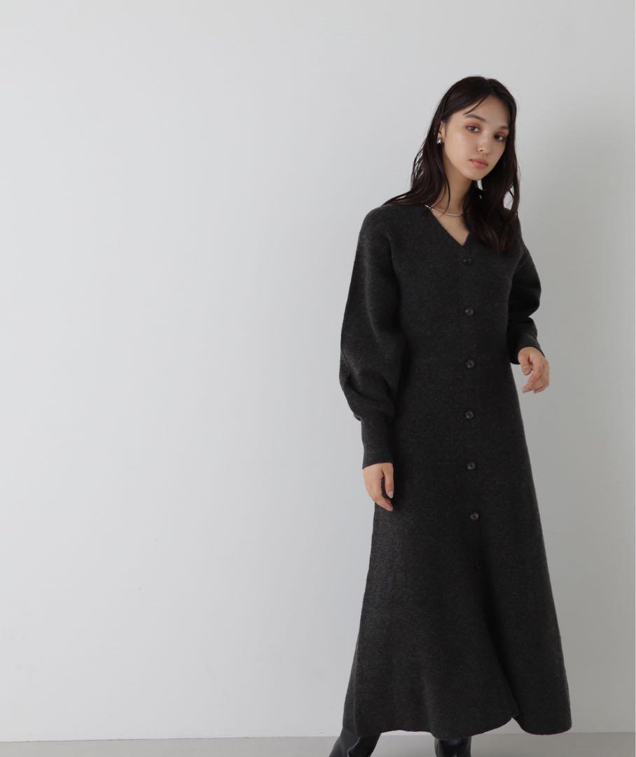 natural beauty basic フロントボタンフレアニットワンピース