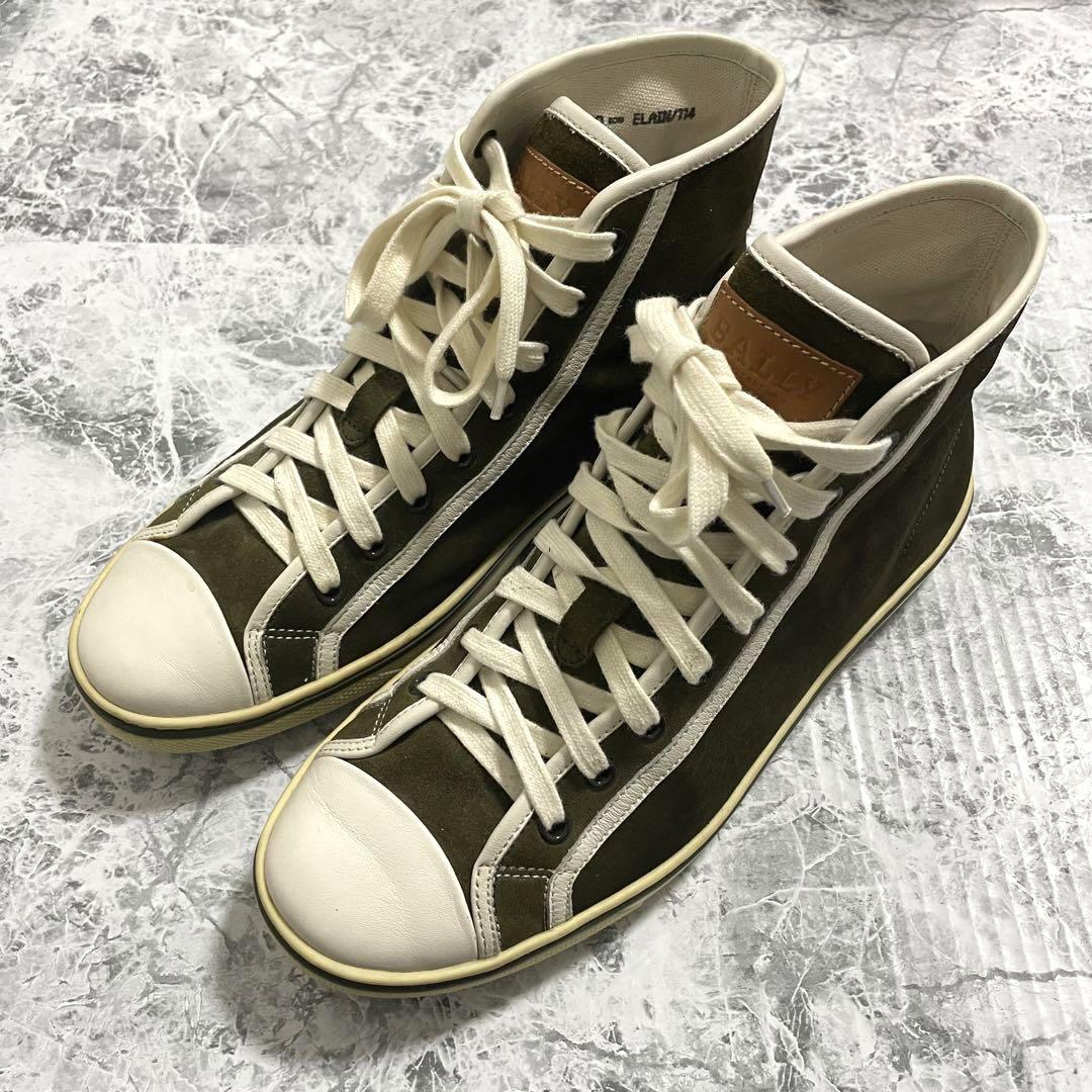 【美品】BALLY バリー　ハイカットスニーカー　スェード　緑　カーキ　レザー