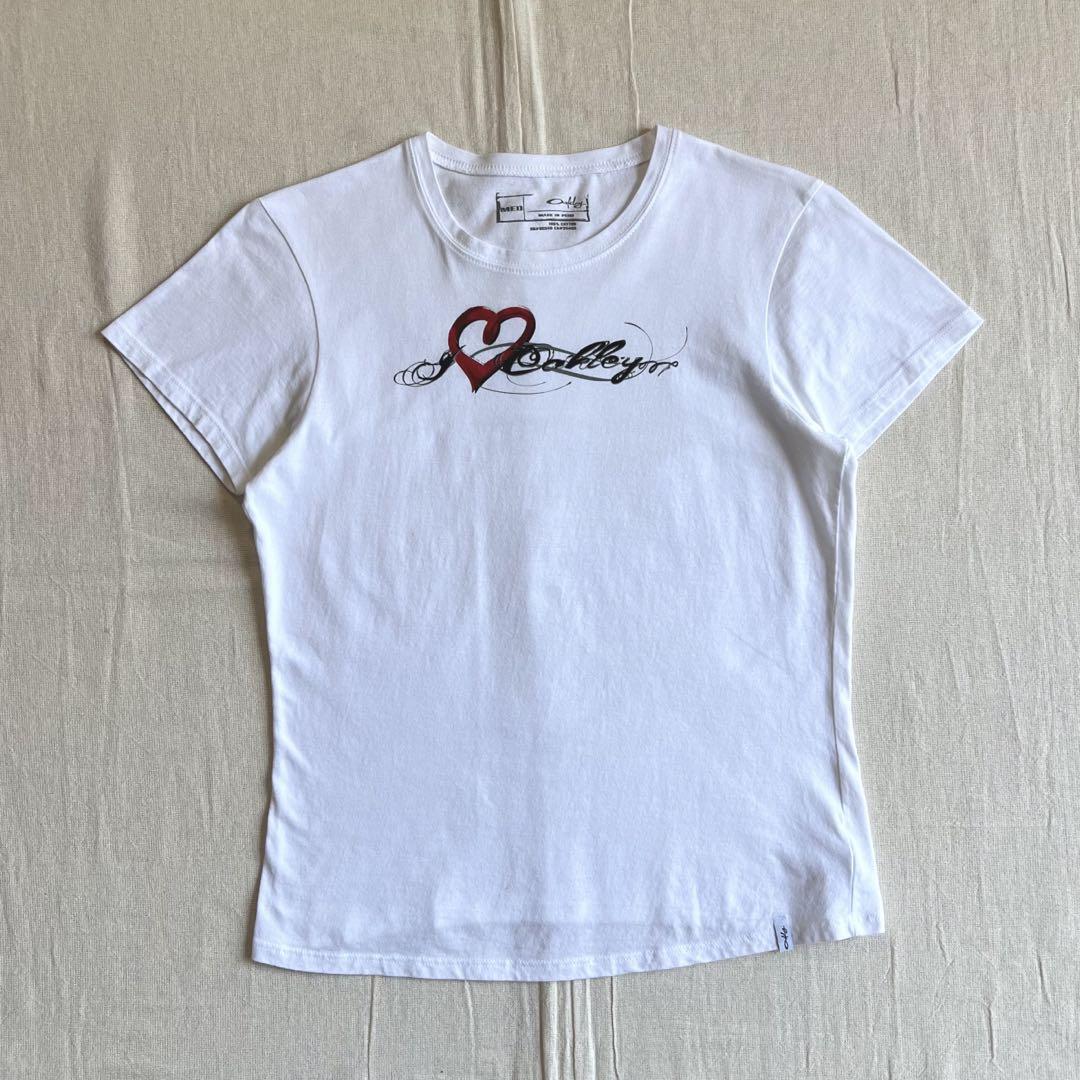 ペルー製　OAKLEY　メタリックハートロゴプリント　ピチTシャツ　Y2Kテック