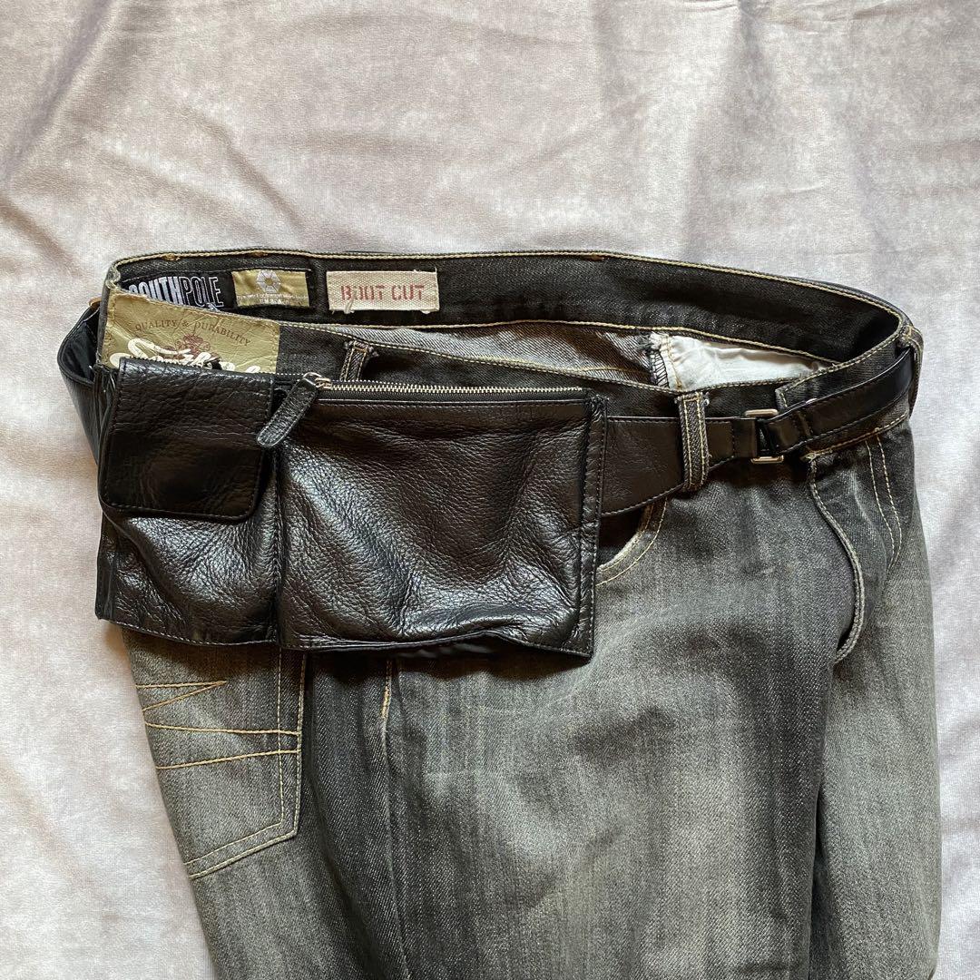 バッグ 2000s leather belt waist bag