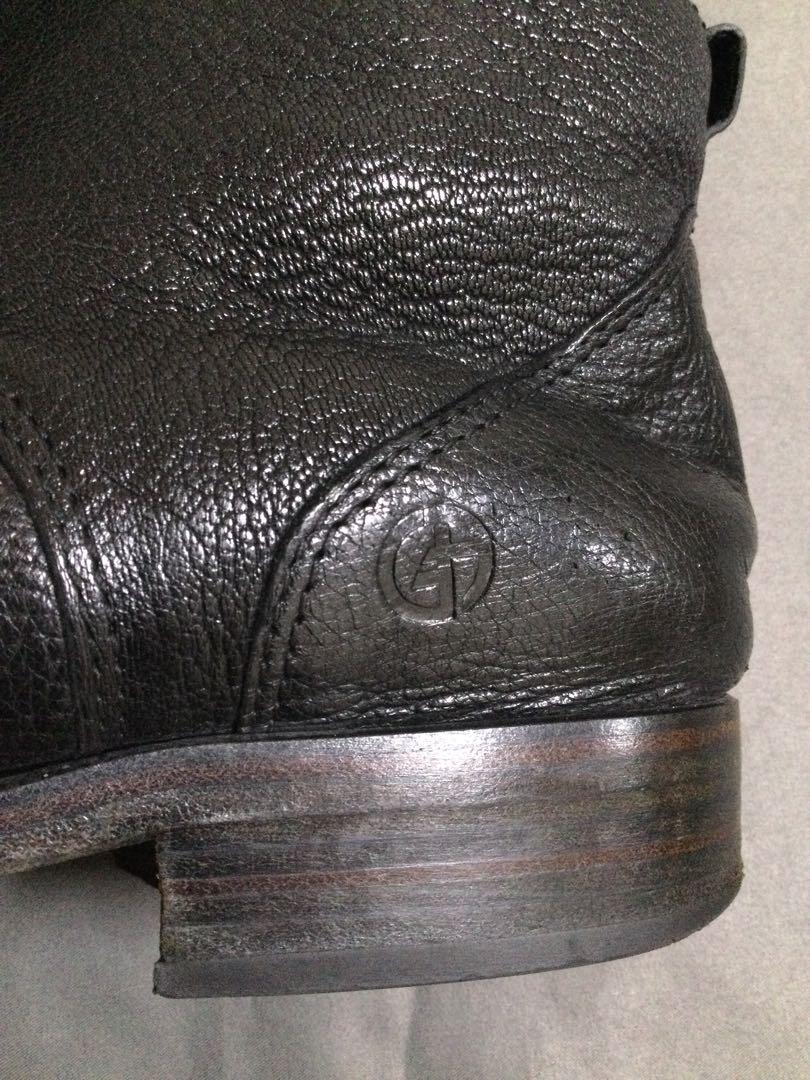 【ラッピング無料】 Giorgio 1/2 41 メンズ 黒レザーチャッカブーツ Armani 靴