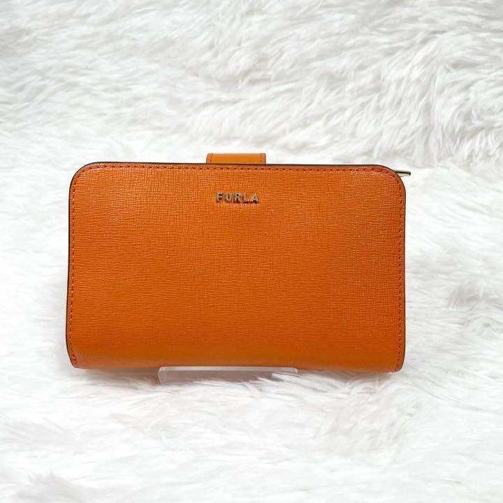 正規品大人気 美品 FURLA フルラ 二つ折り財布 オレンジ コンパクトウォレット TzeJy-m88405927594 好評特価