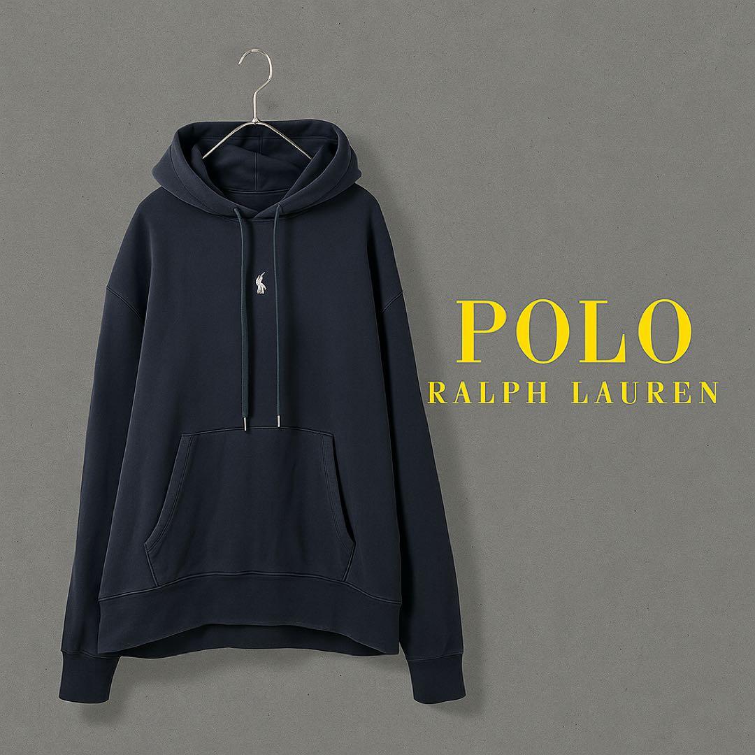 【状態良好】POLO RALPH LAUREN／刺繍ロゴ パーカー L ネイビー