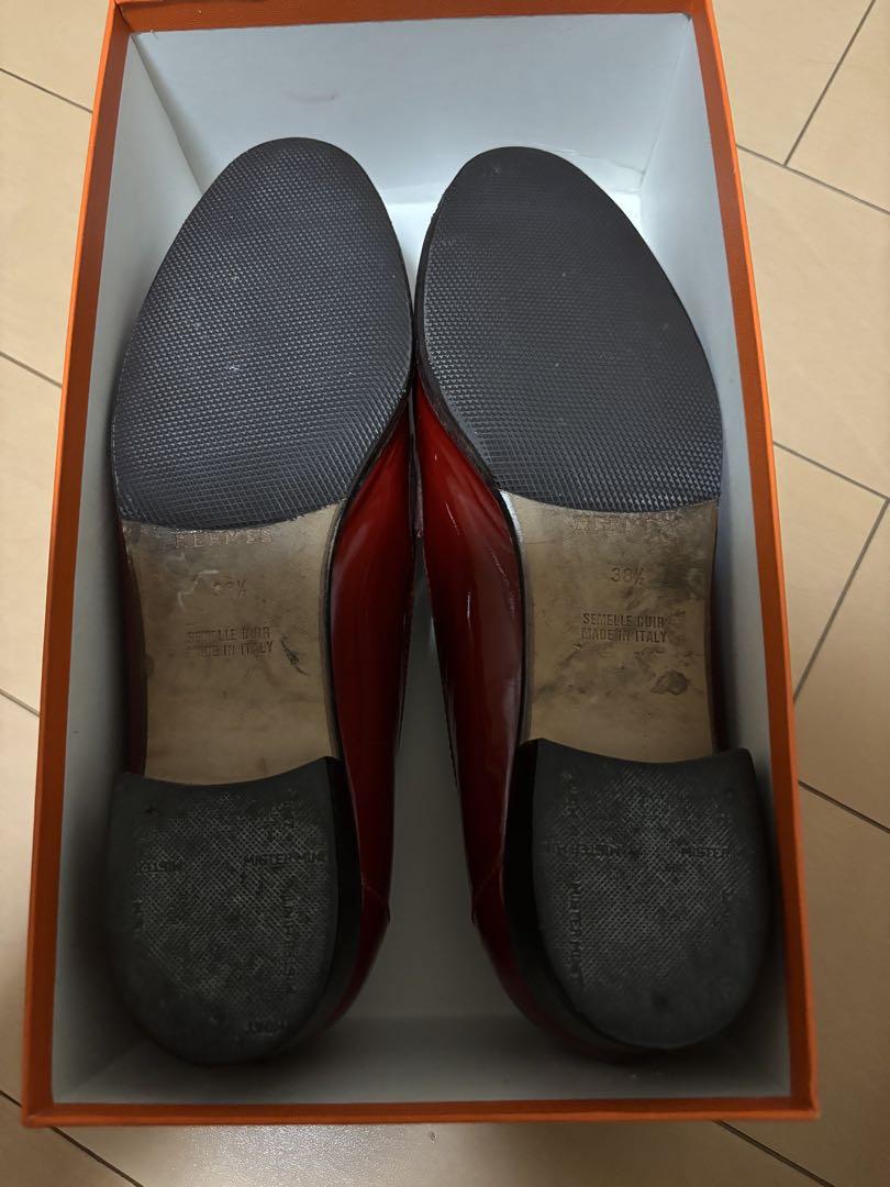 HERMES 赤 エナメル ローファー
