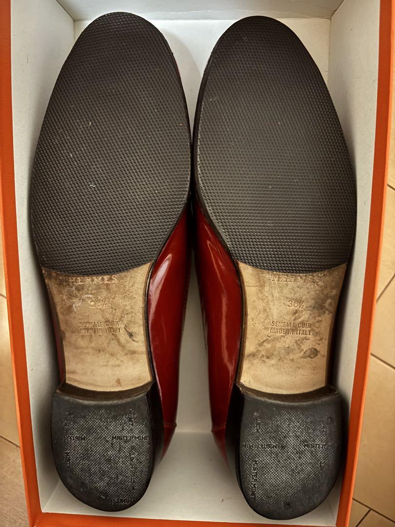 HERMES 赤 エナメル ローファー