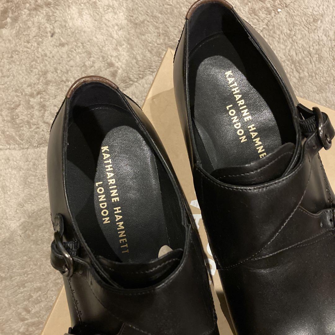 未使用品】KATHARINE HAMNETT ブラック ダブルモンク 本革