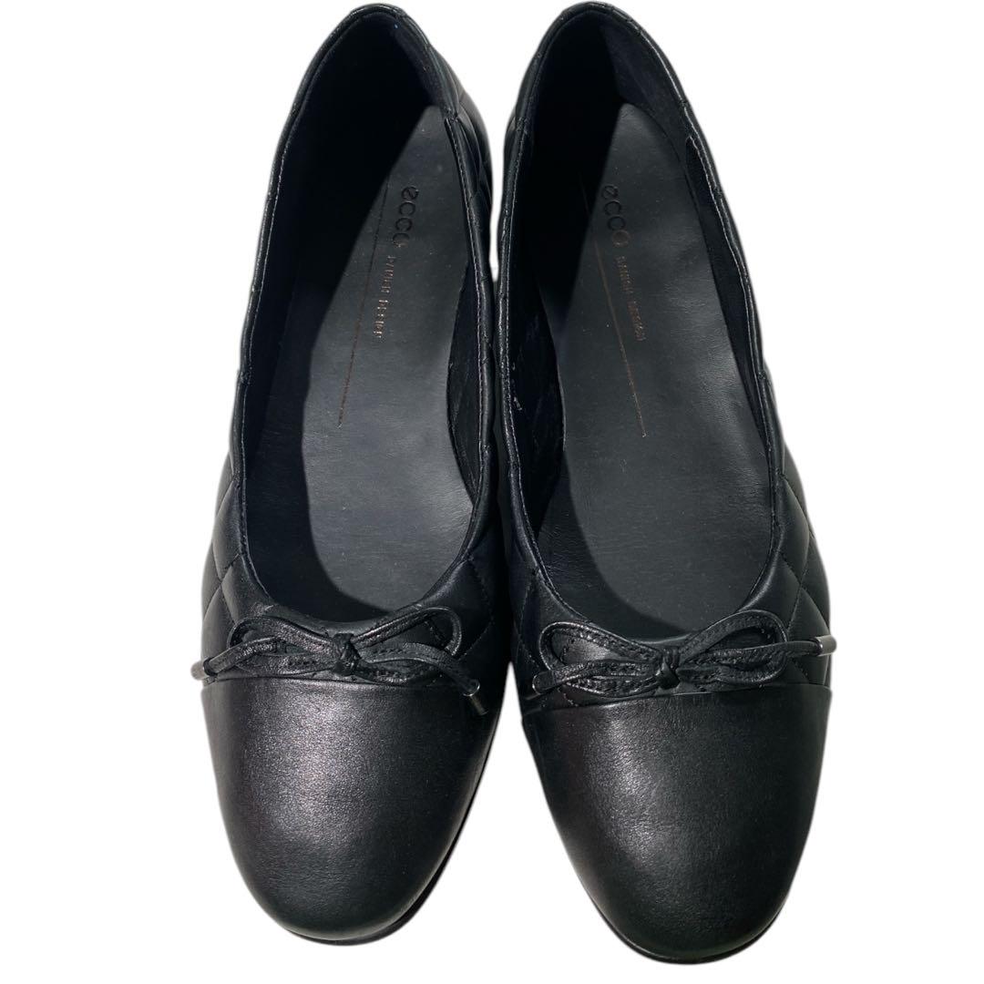 【未使用】ecco 本革 キルティング バレエ フラットシューズ 黒 39