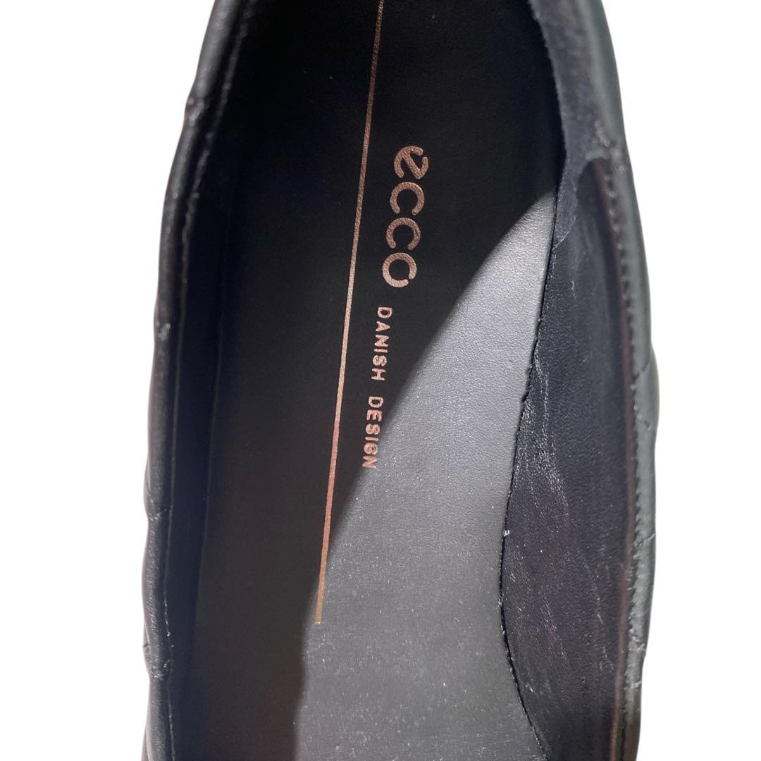 【未使用】ecco 本革 キルティング バレエ フラットシューズ 黒 39